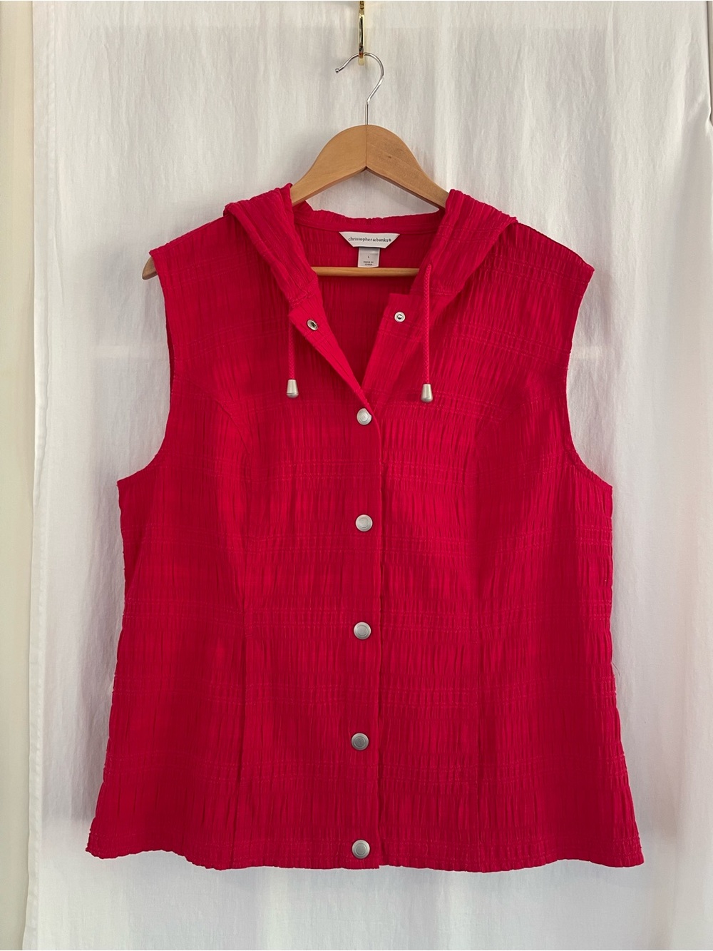 Christopher & Banks Red Sleeveless Vest Top with Hood and Snaps